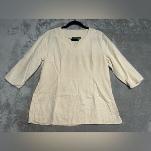 Mountain Lake Casuals Linen Blend 3/4 Sleeve Blouse Top Women’s Large Beige